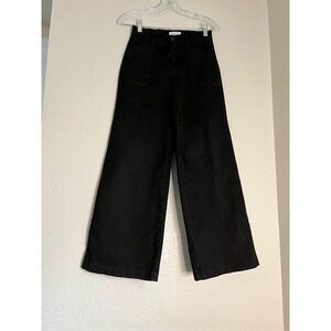 Evereve Pants Womens 24 Black Crop Wide Leg Flared Casual Stretch Preppy
